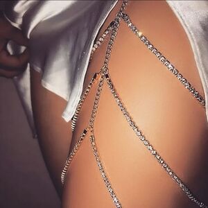 Silver Rhinestone Chain Leg Accessory Body Jewelry